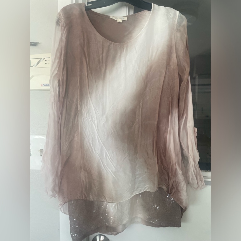 Belle France Elegant Ombre Women's Top silk brown and ivory s